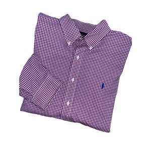 Ralph Lauren Plaid Button Down Shirt -Sz XXL Burgundy Gingham Pattern